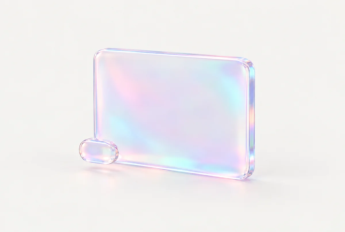 A wide glass slab like a browser window with one raised button